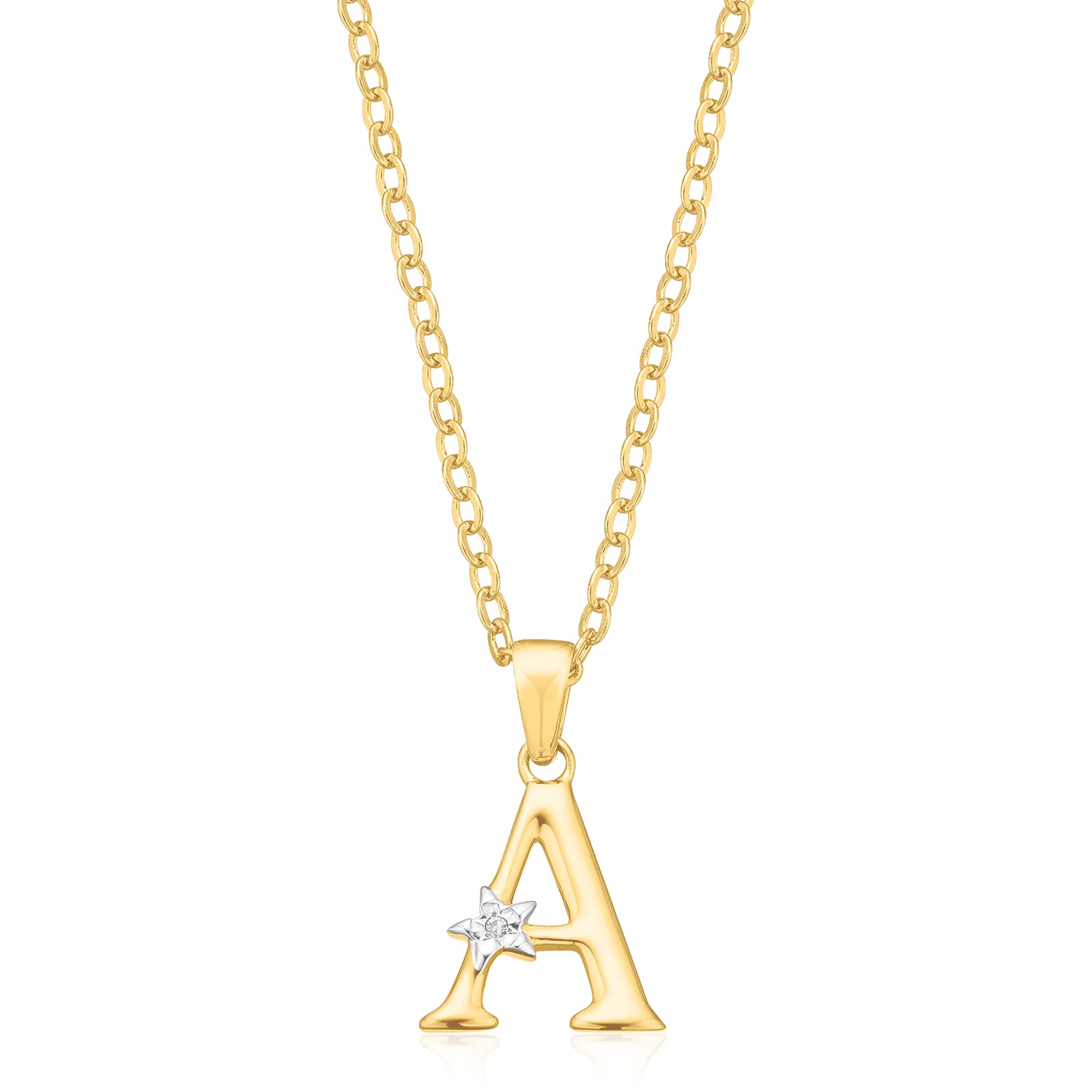 9ct Yellow Gold with Round Brilliant Cut Diamond Set Initial Pendant