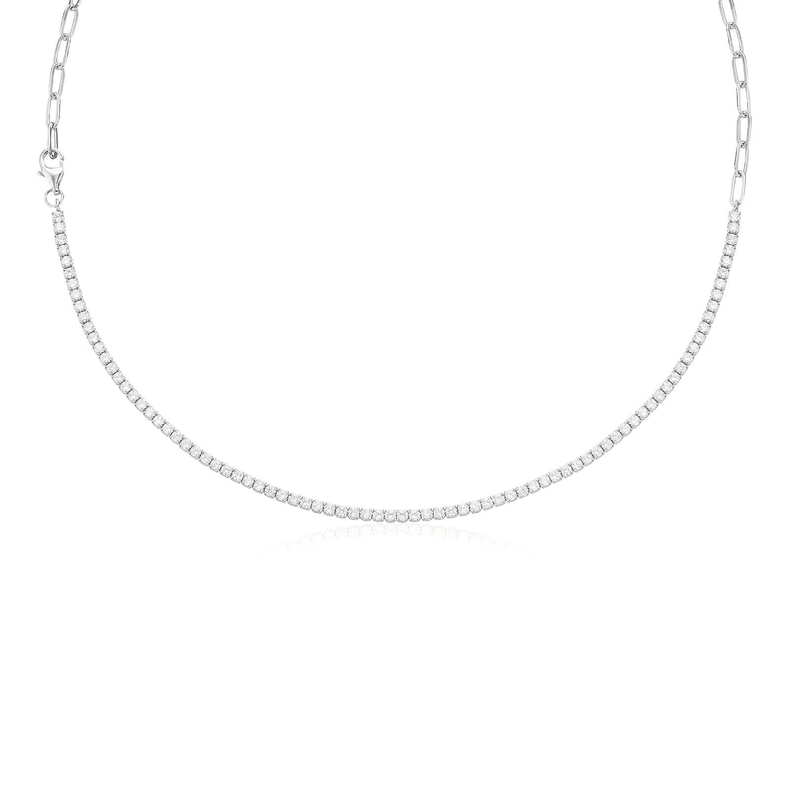 Sterling Silver 42cm with Round White Cubic Zirconia Necklace