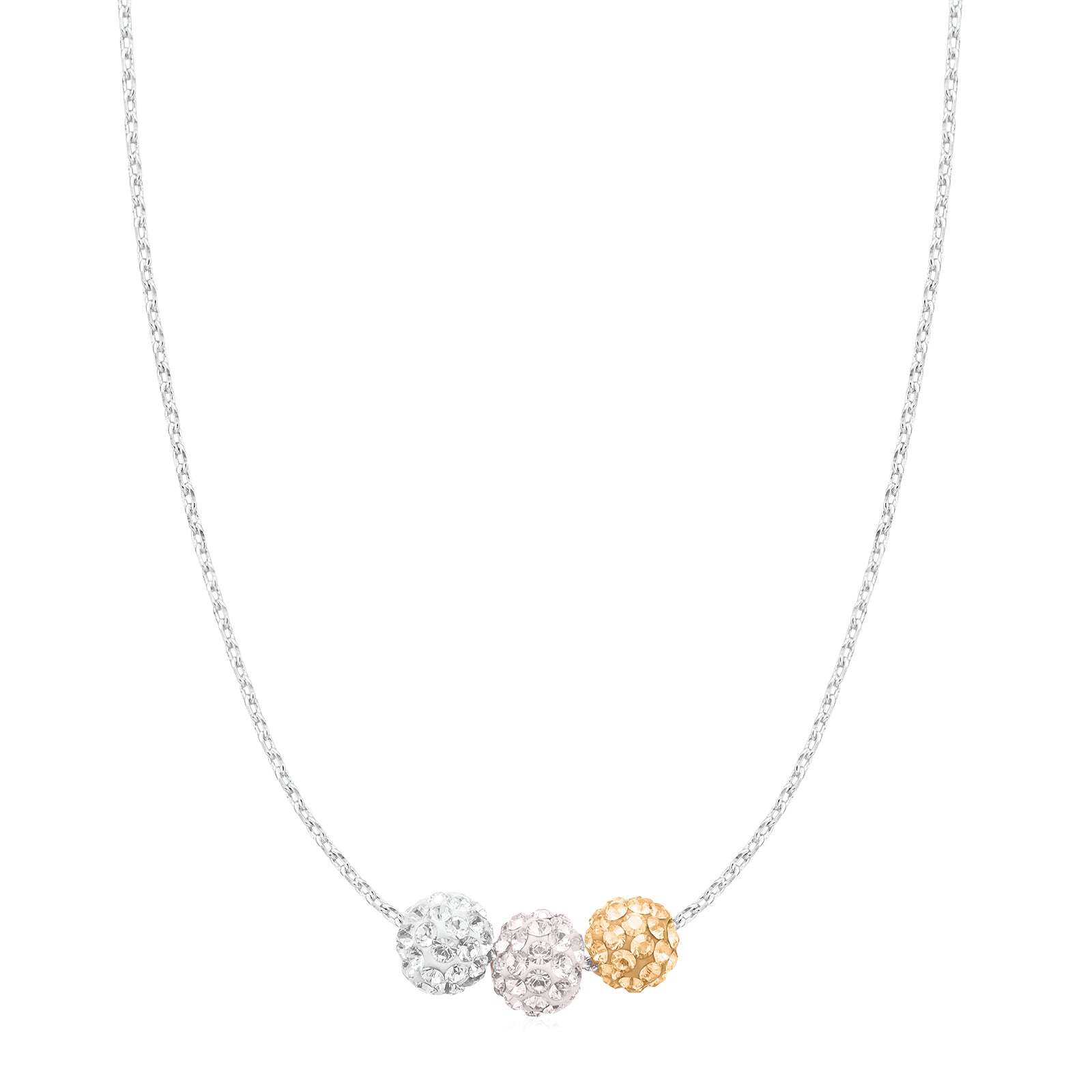 Eclipse Sterling Silver with Pink and White and Yellow Austrian Crystals Ball Pendant Necklace