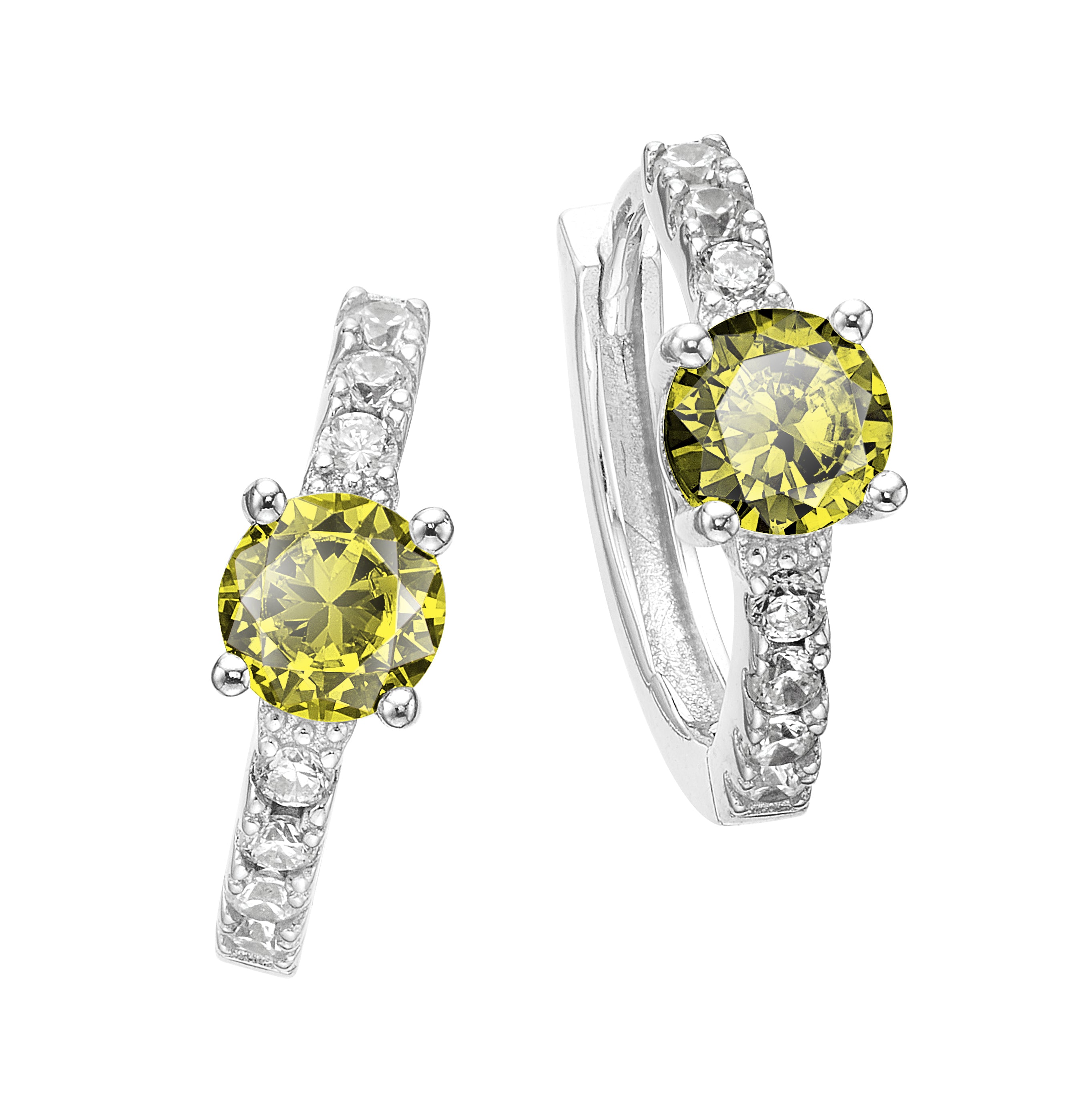 Sterling Silver with Round Yellow and White Cubic Zirconia November Birthstone Hoop Earrings