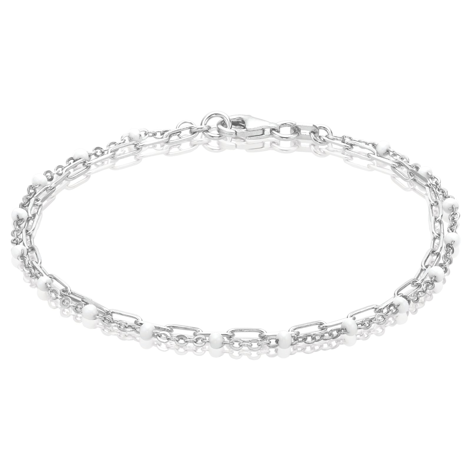 Sterling Silver 19cm White Enamel Double Row Bracelet – Zamels