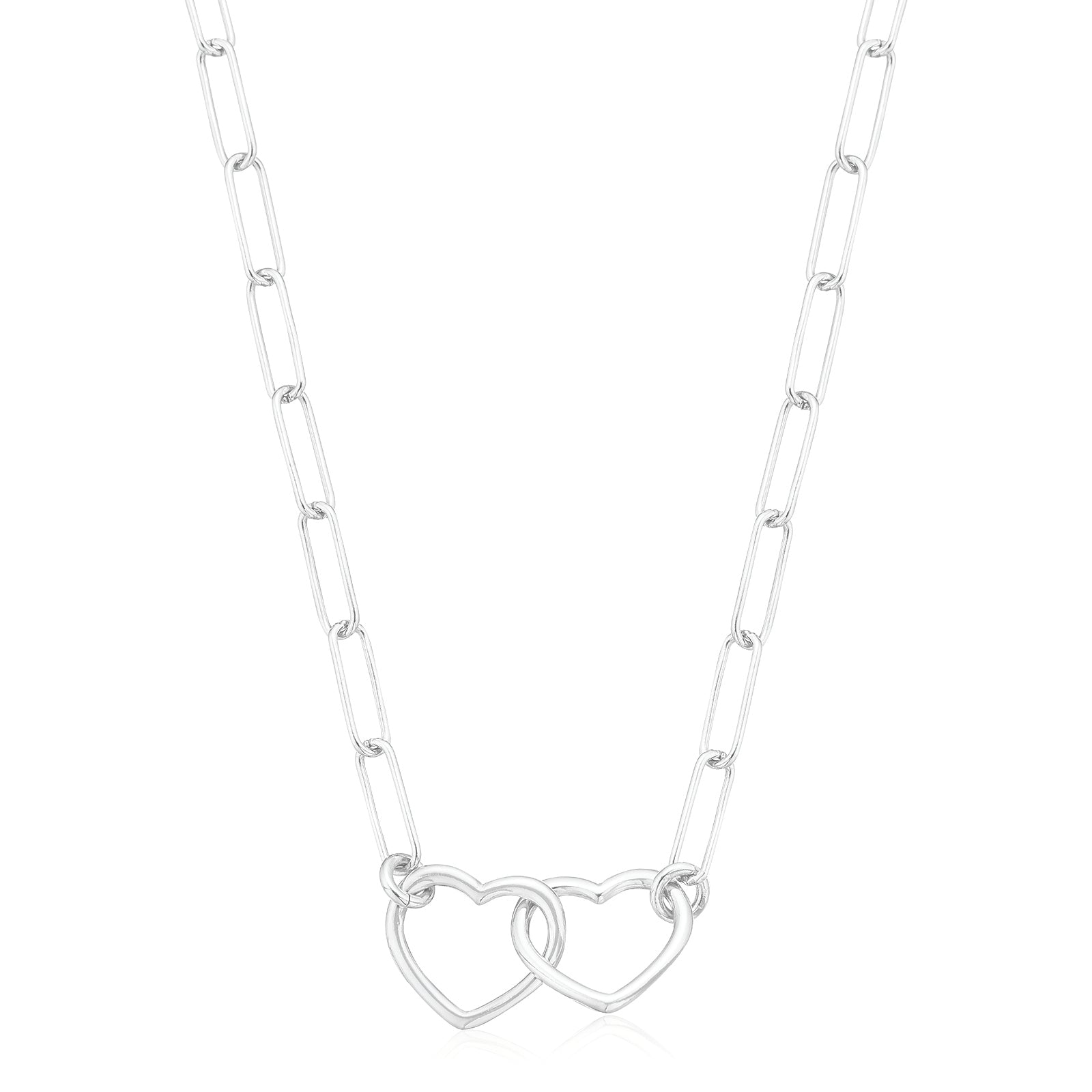 Sterling Silver 40-43mm Double Heart Necklace