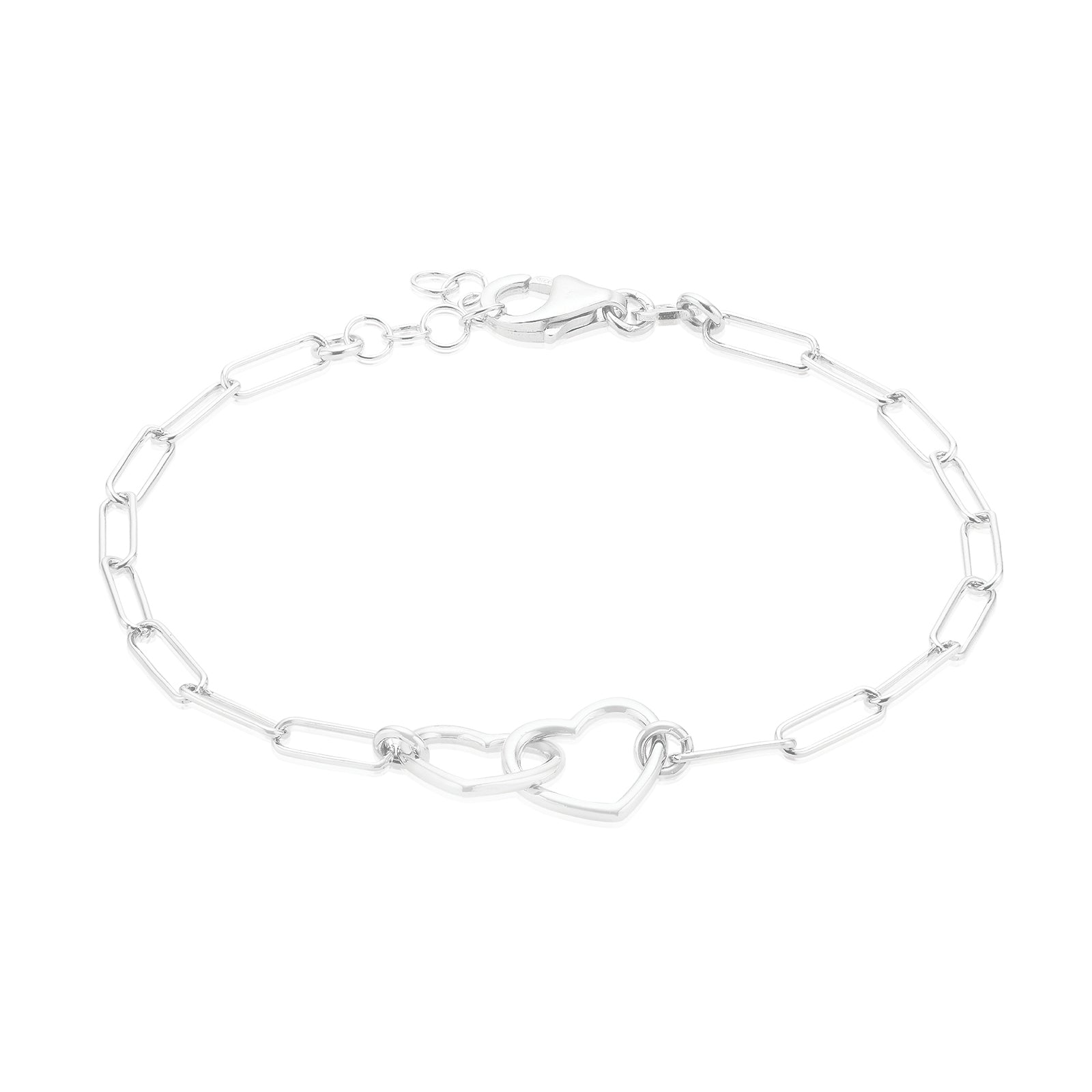 Sterling Silver 17-19cm Double Heart Bracelet