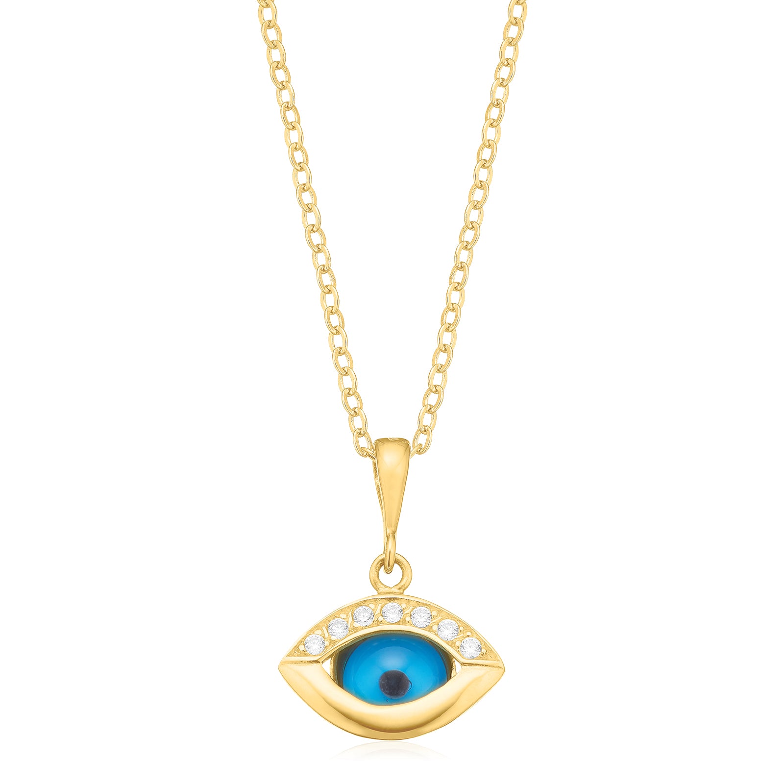 9ct Yellow Gold with Cubic Zirconia & Glass Evil Eye Pendant