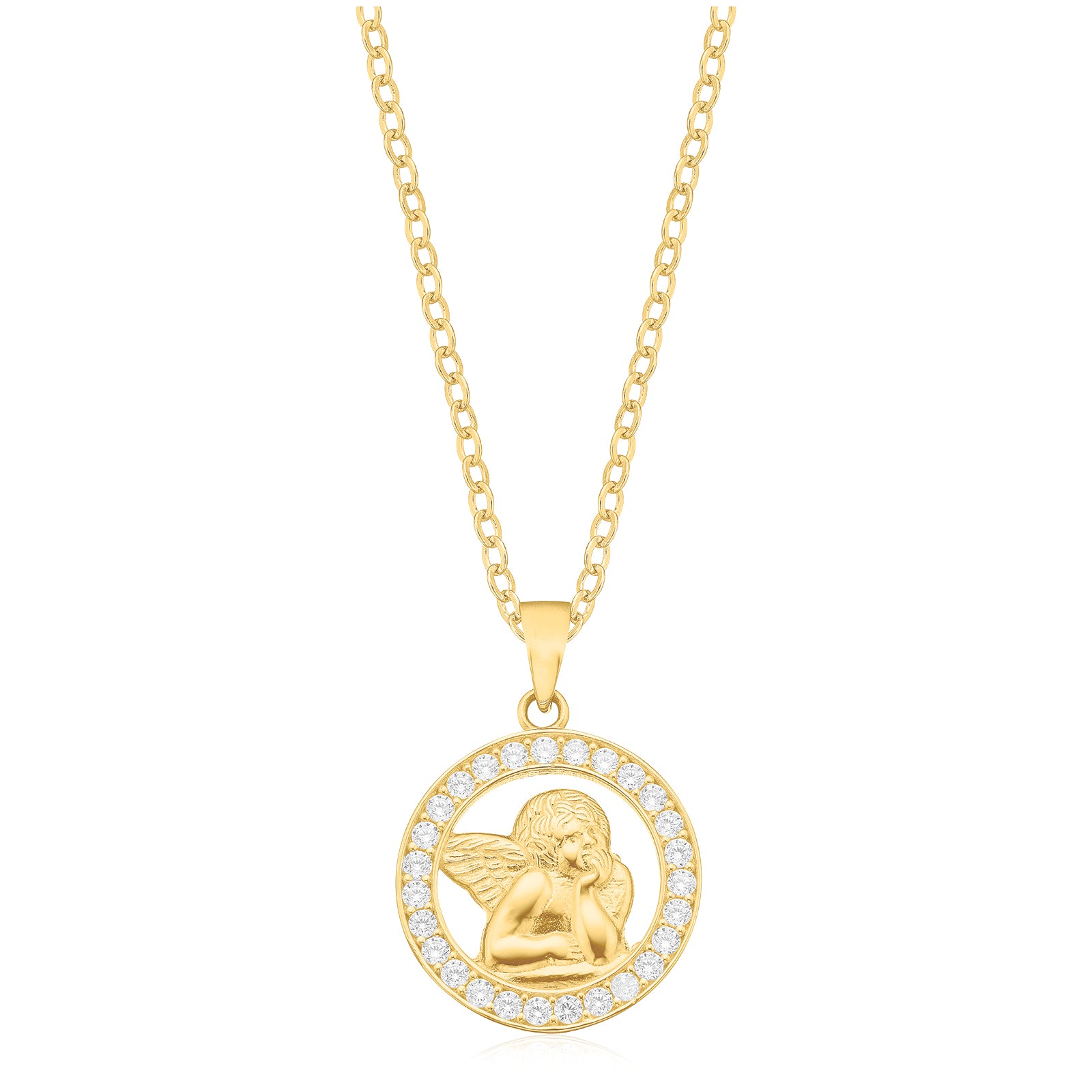 9ct Yellow Gold with Cubic Zirconia Angel Pendant