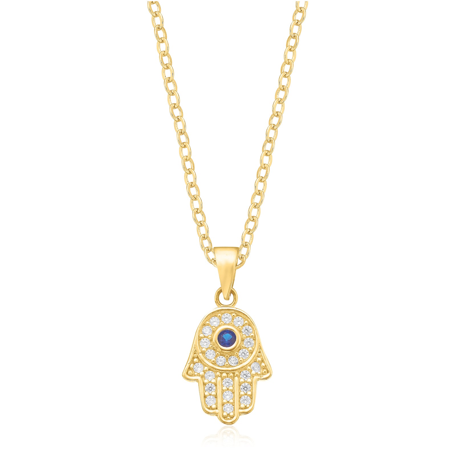 9ct Yellow Gold with Blue Spinel & Cubic Zirconia Hand of Fatima Penda ...