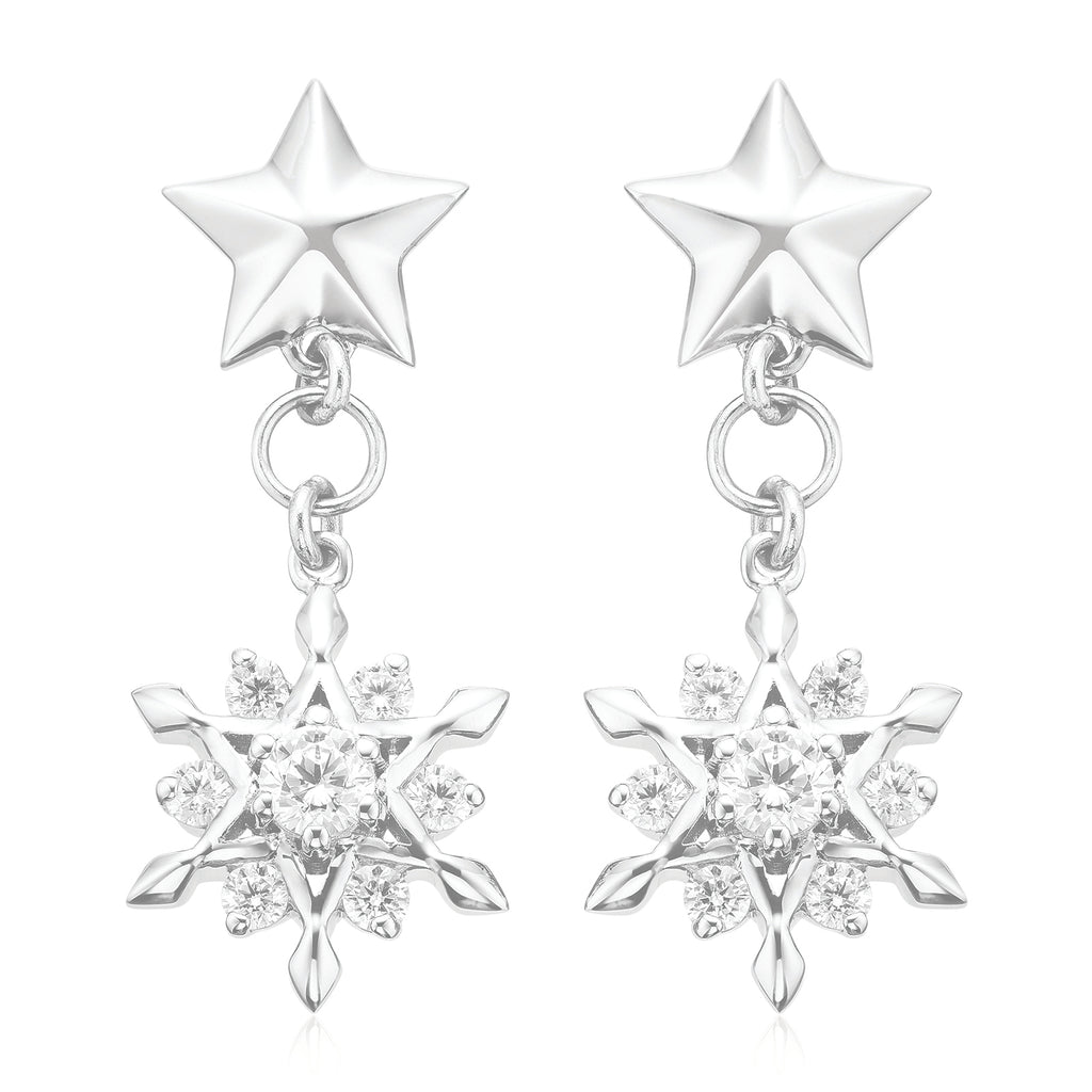 Sterling Silver with Cubic Zirconia Star Drop Earrings – Zamels