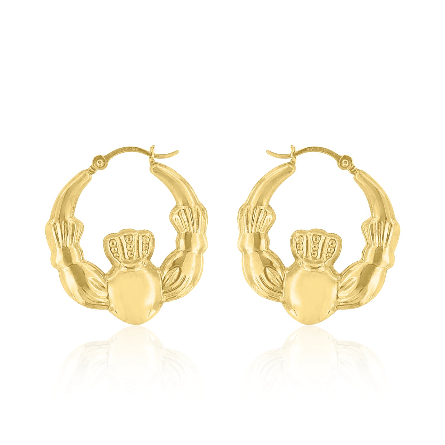 9ct Yellow Gold Silver Filled Claddagh Hoop Earrings