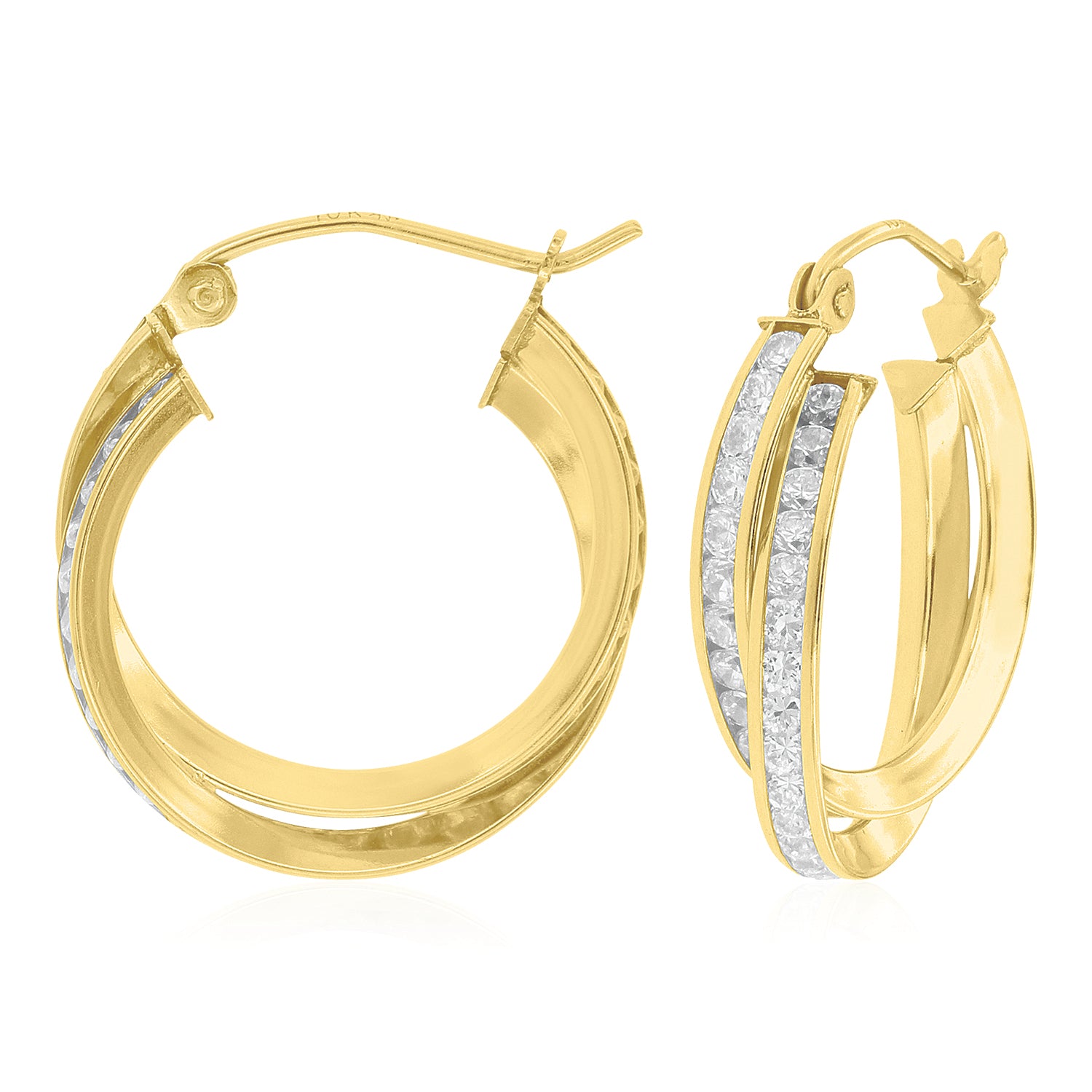 9ct Yellow Gold Silver Filled Half Round with Cubic Zirconia Hoop Earrings