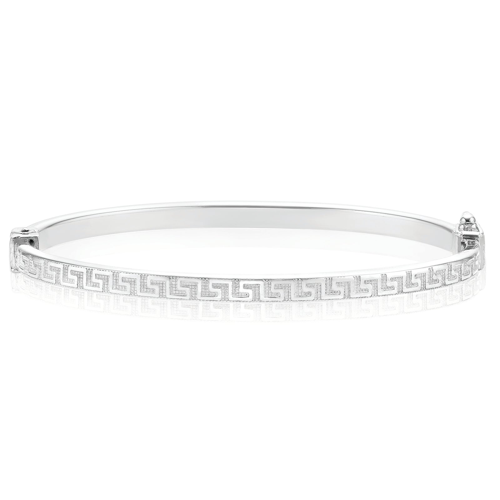 Sterling Silver Round 60x50mm Greek Key Bangle