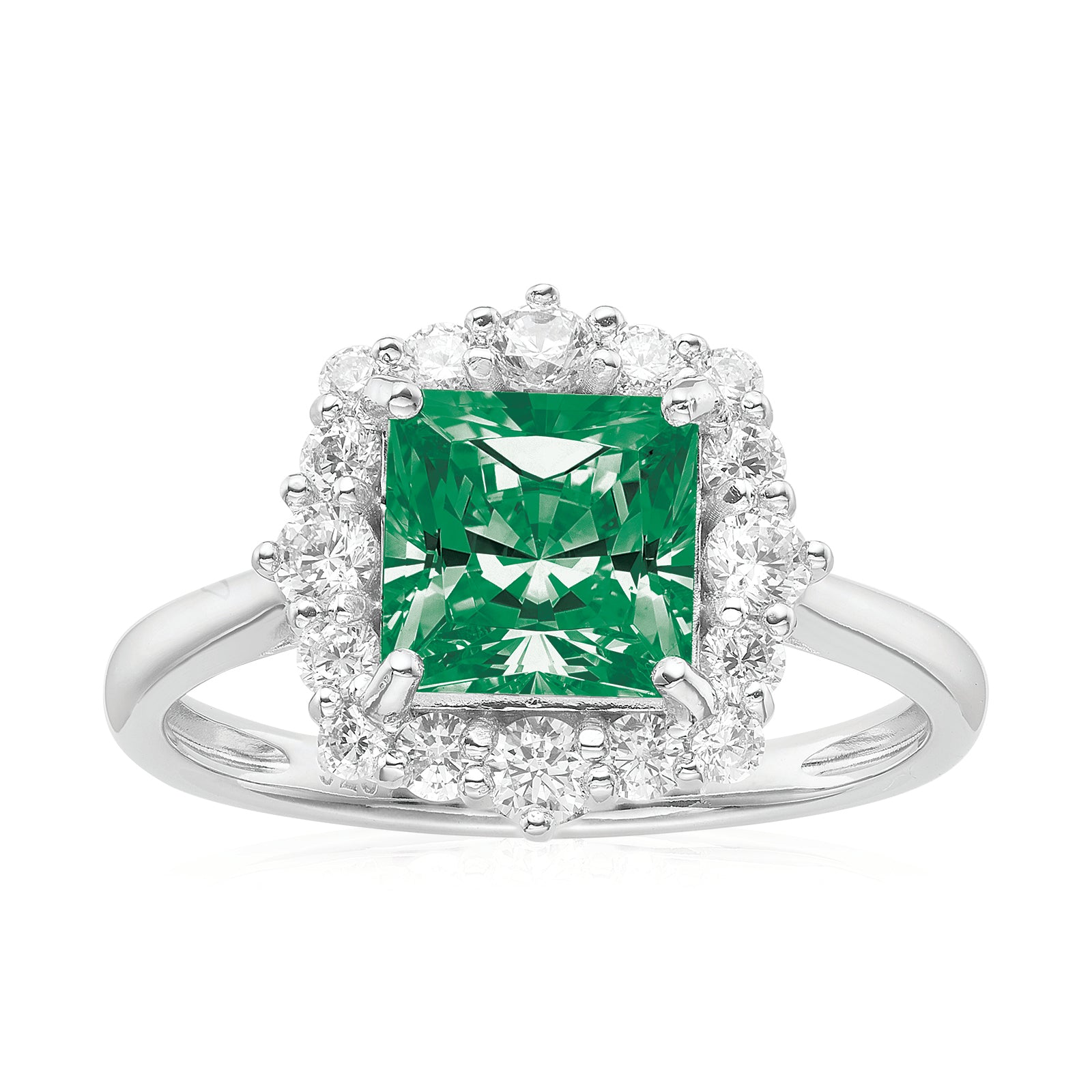 KISS Sterling Silver Princess & Round Cut Green & White Zirconia Ring