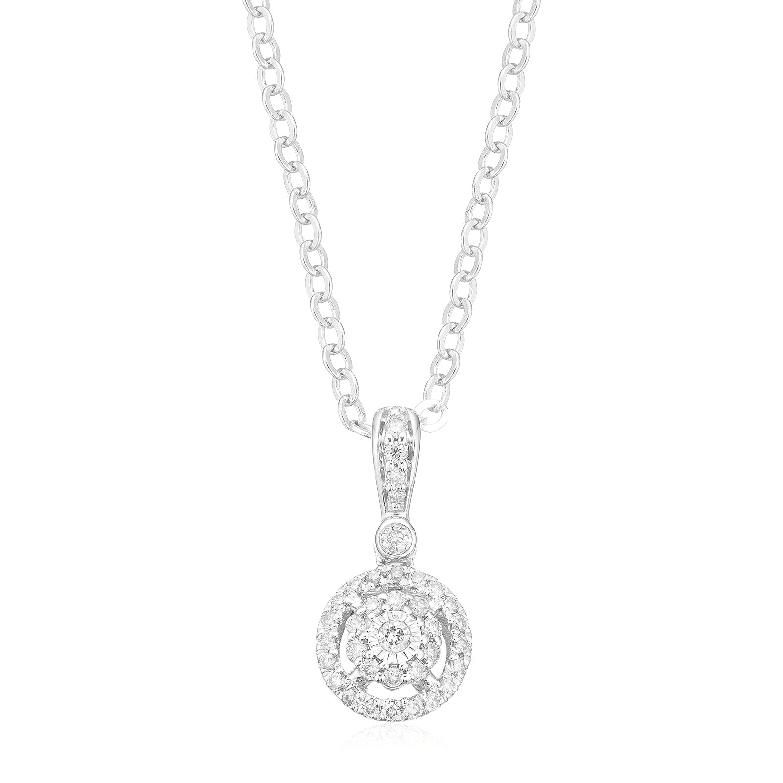 London 9ct White Gold with Round Brilliant Cut 0.15 CARAT tw Diamond Pendant