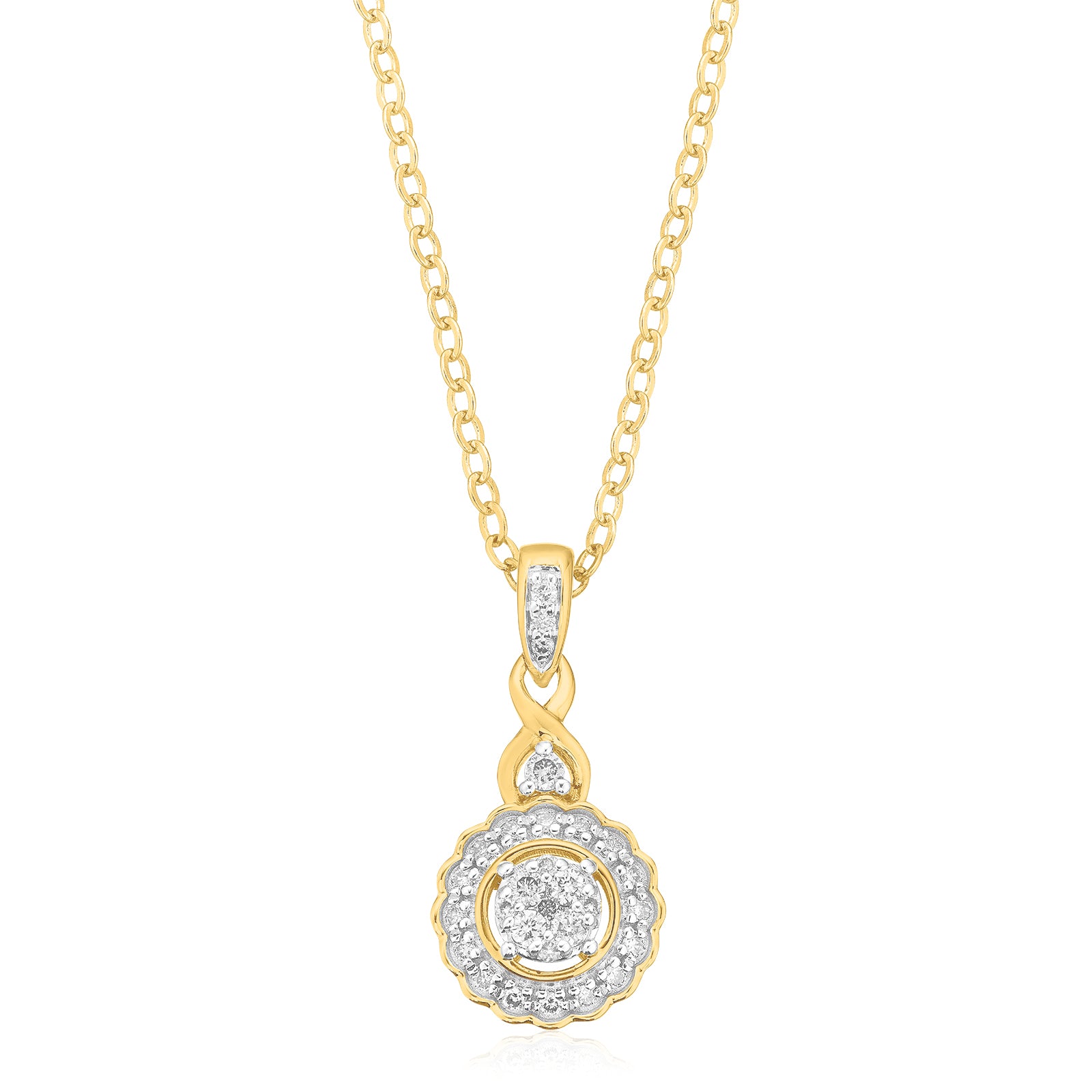 London 9ct Yellow Gold with Round Brilliant Cut 1/4 CARAT tw Diamond Pendant