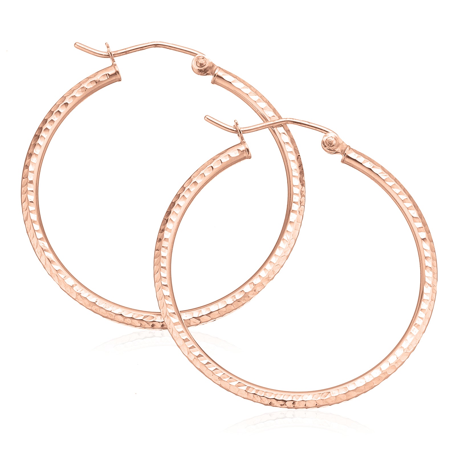 9ct Rose Gold 2x30mm Diamond Cut Hoop Earrings