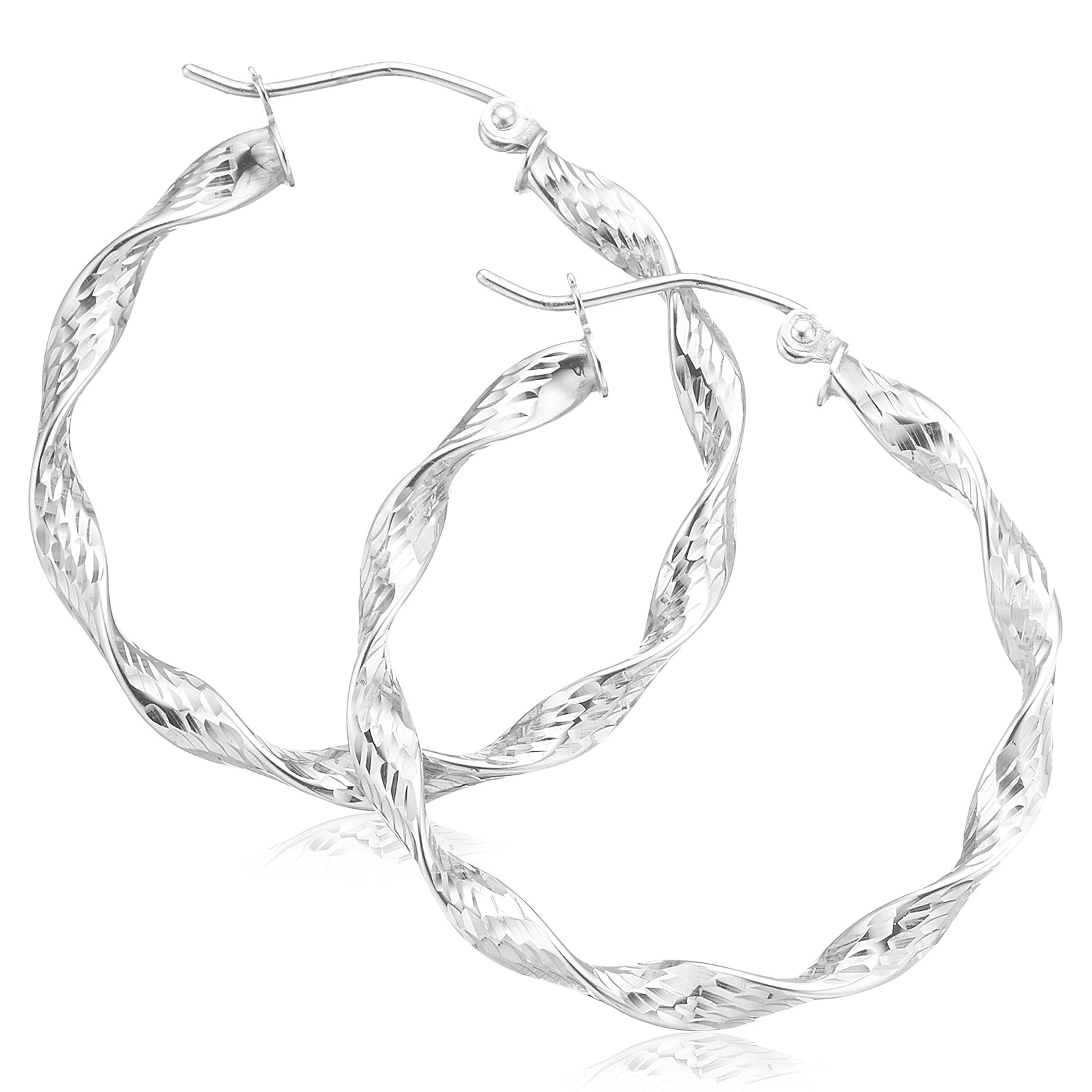 9ct White Gold 3x30mm Twist Hoop Earrings