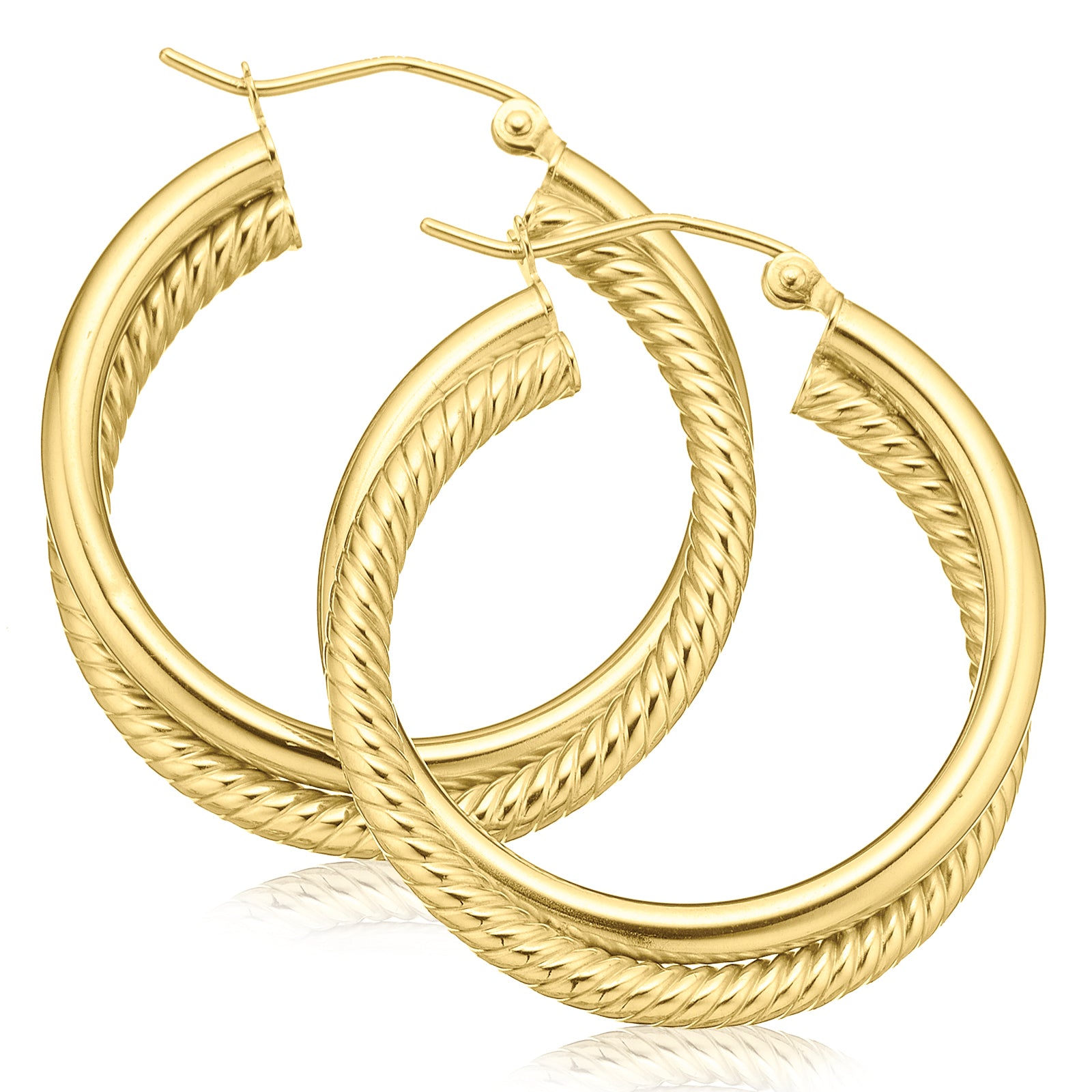 9ct Yellow Gold 2.5x27mm Mesh Polished Hoop Earrings