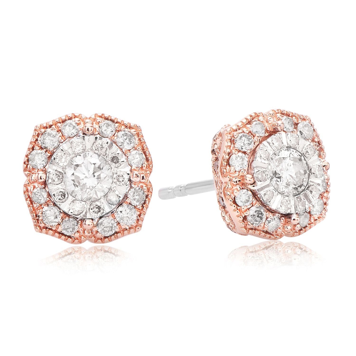 Paris 14ct Rose Gold 0.75 ctw Diamond Stud Earrings