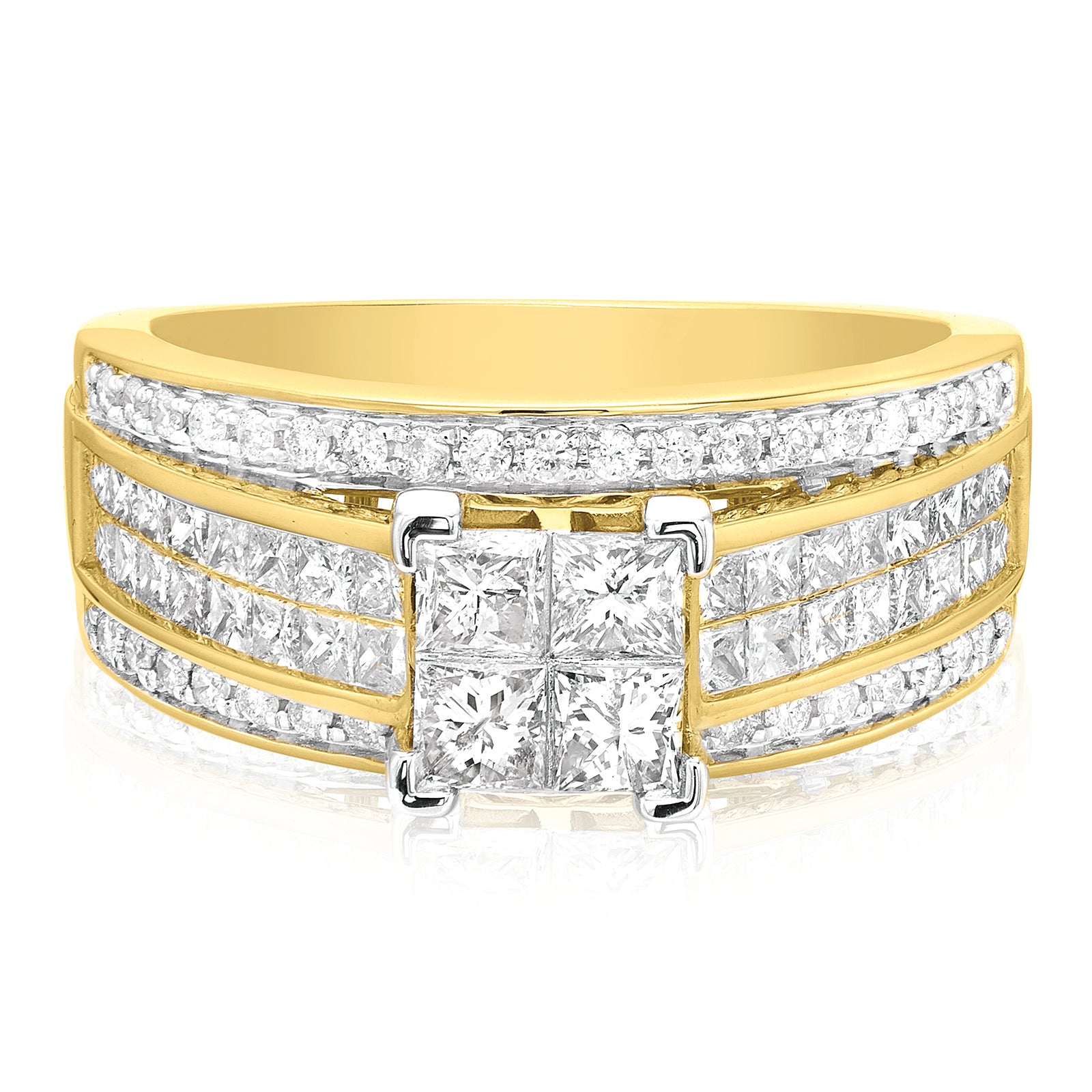 New York 14ct Yellow Gold with Princess Cut 1 1/2 CARAT of Diamonds Dress Ring