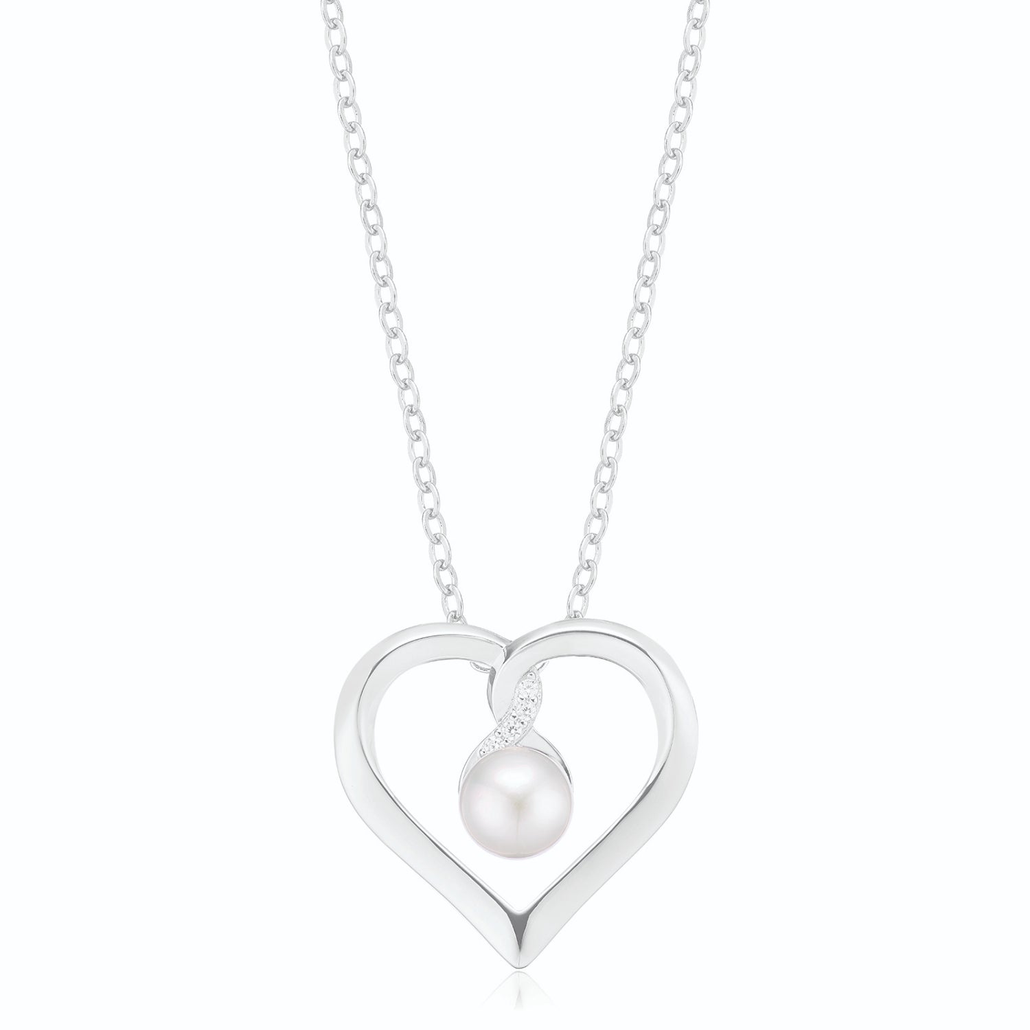 Sterling Silver with Round Brilliant Cut 7.5mm Fresh Water Pearls & Cubic Zirconia Pendant