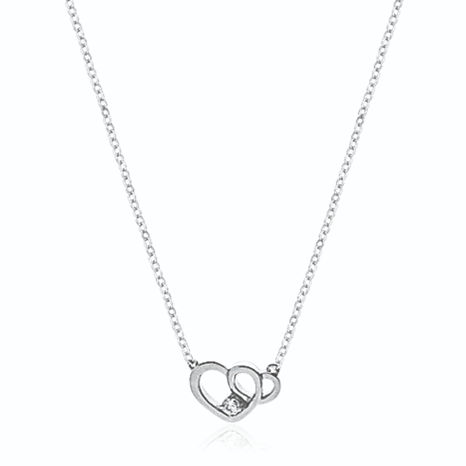 Sterling Silver with 2.5mm Round Brilliant Cut Cubic Zirconia Interlock Heart Necklace