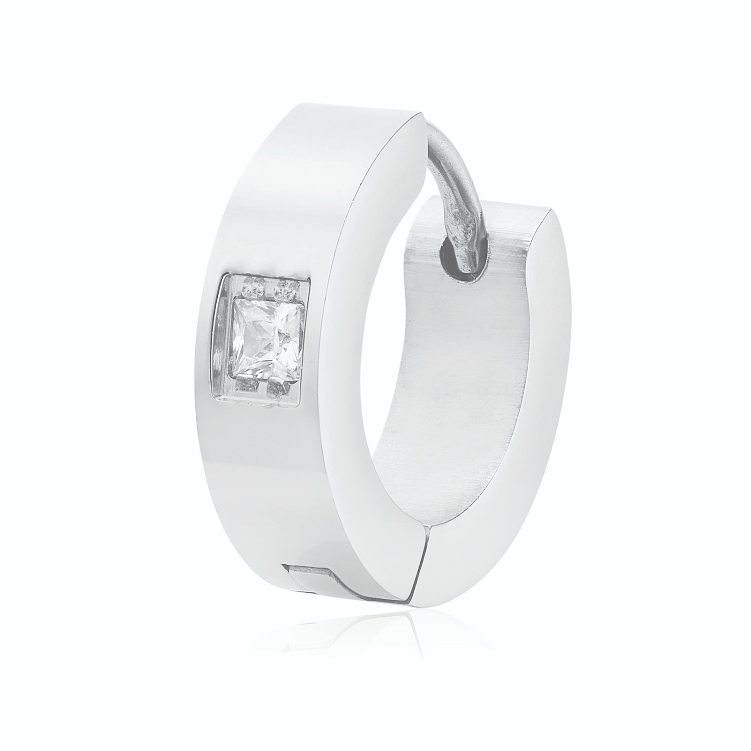 Tensity 9mm Stainless Steel with Cubic Zirconia Huggie Earring