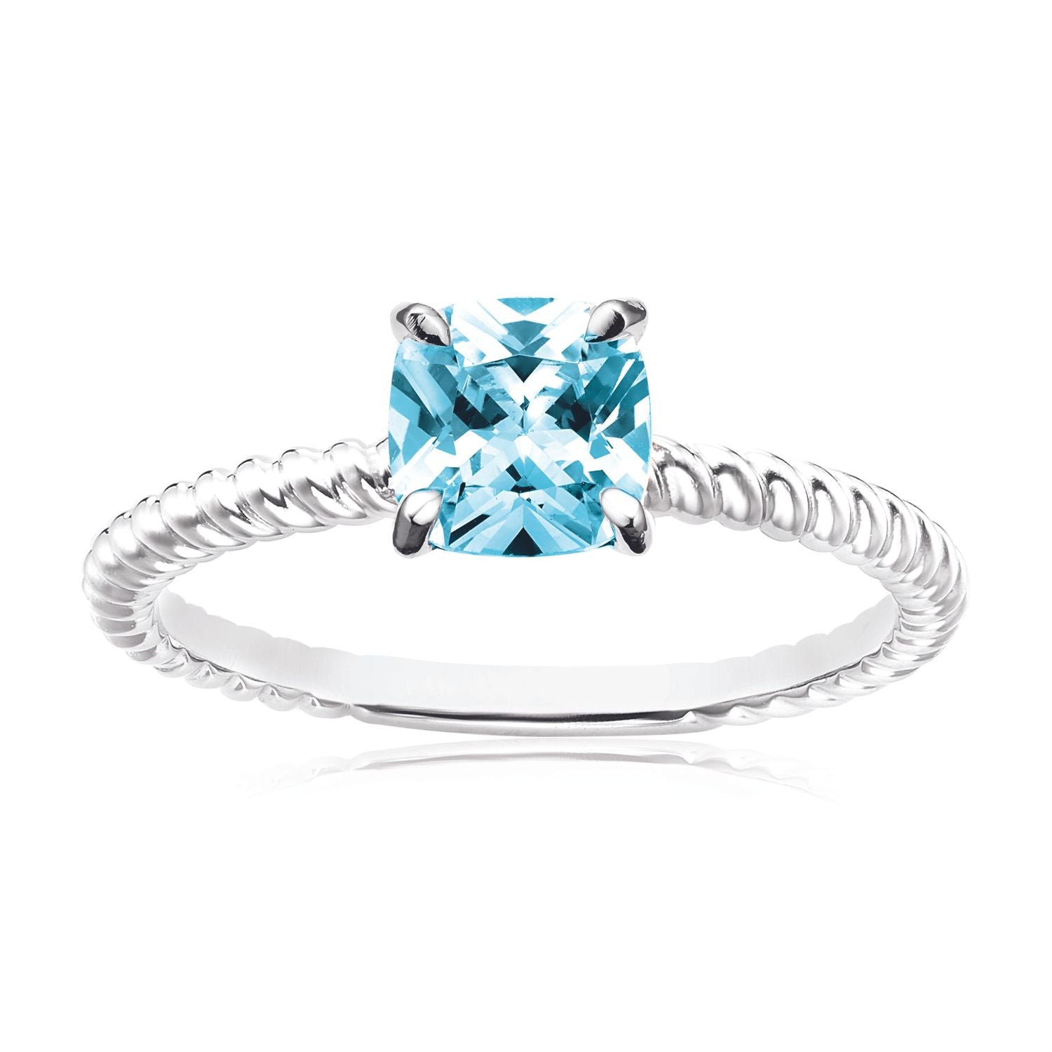 Sterling Silver with Cushion Cut 6X6MM Blue Cubic Zirconia Fashion Rin ...