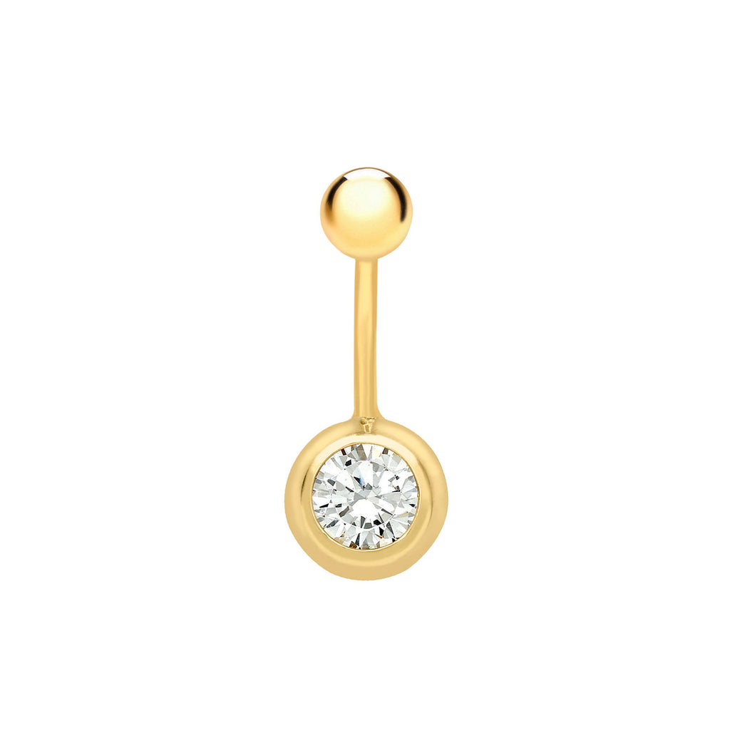 9ct Yellow Gold with White Cubic Zicornia Round Belly Stud – Zamels