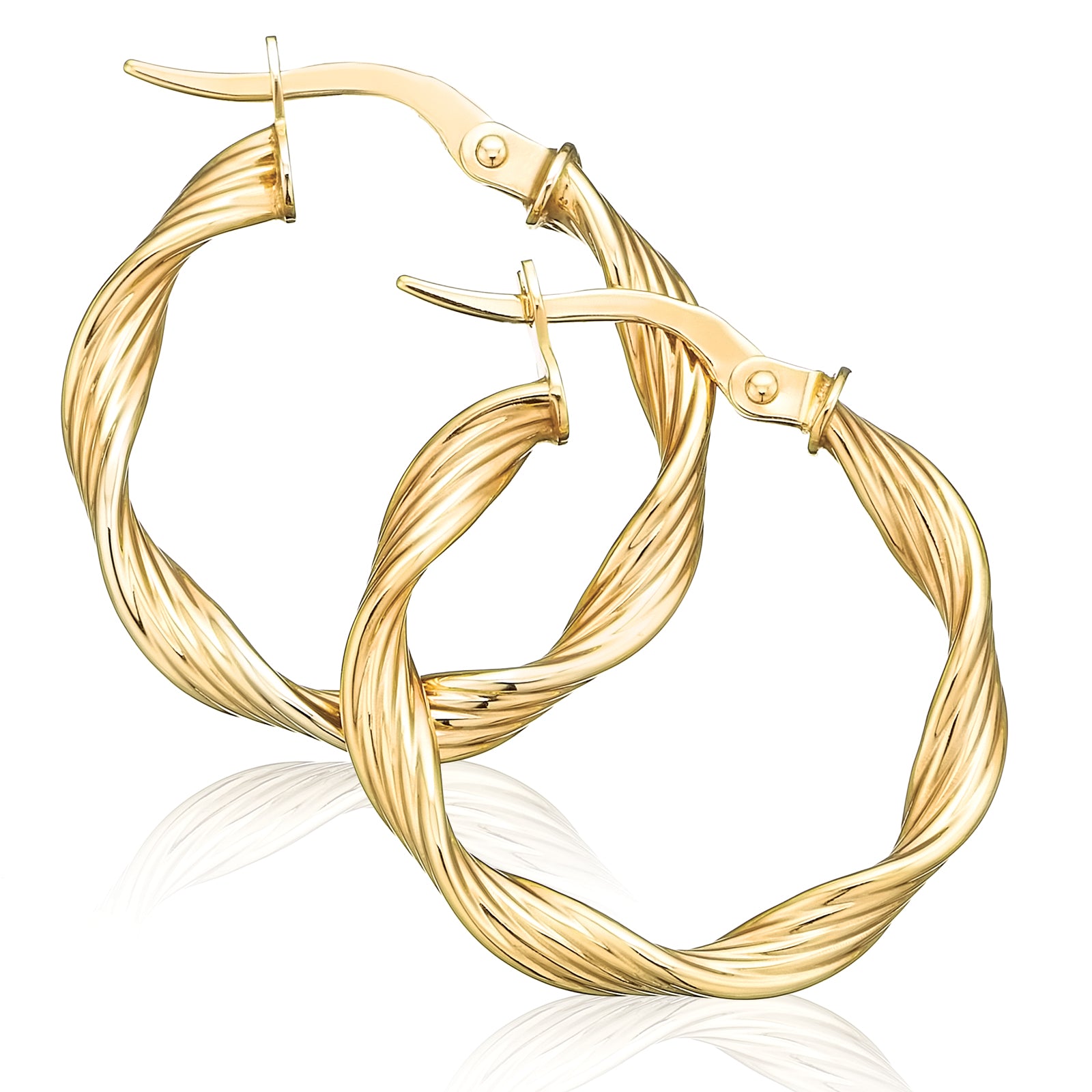 9ct Yellow Gold 15x3mm Twist  Hoop Earrings