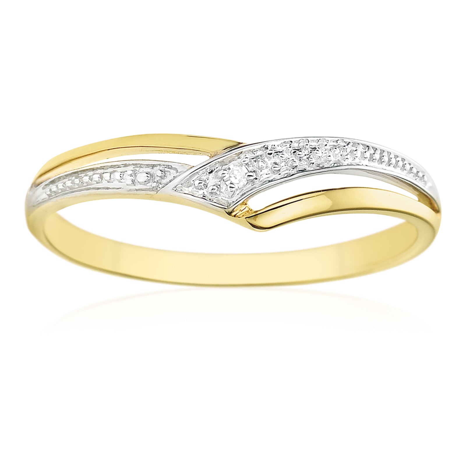 9ct Yellow Gold & Diamond Set Wave Ring