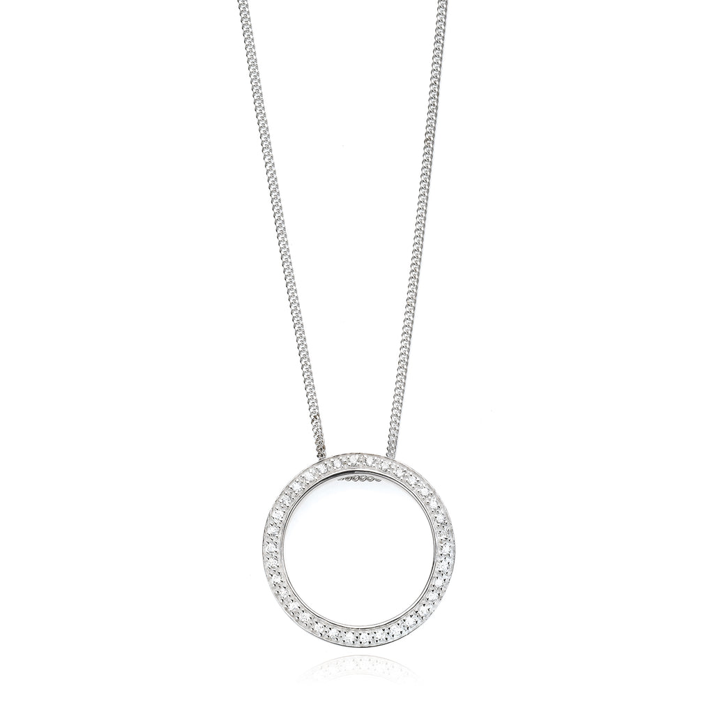 Sterling Silver Cubic Zirconia Circle 45cm Necklace