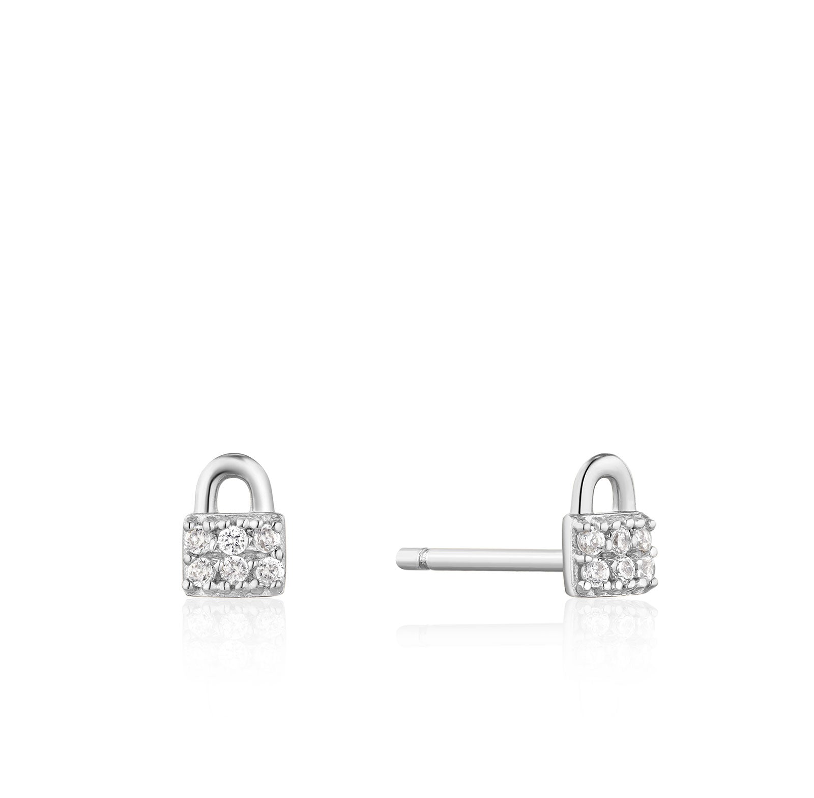 Ania Haie Sterling Silver Padlock Sparkle Stud Earrings