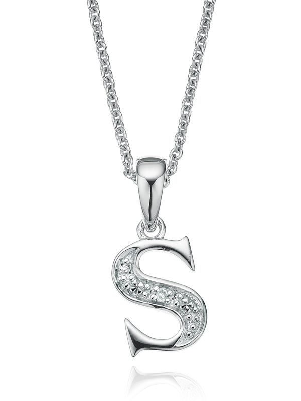 Sterling Silver Diamond Set Initial Pendant – Zamels